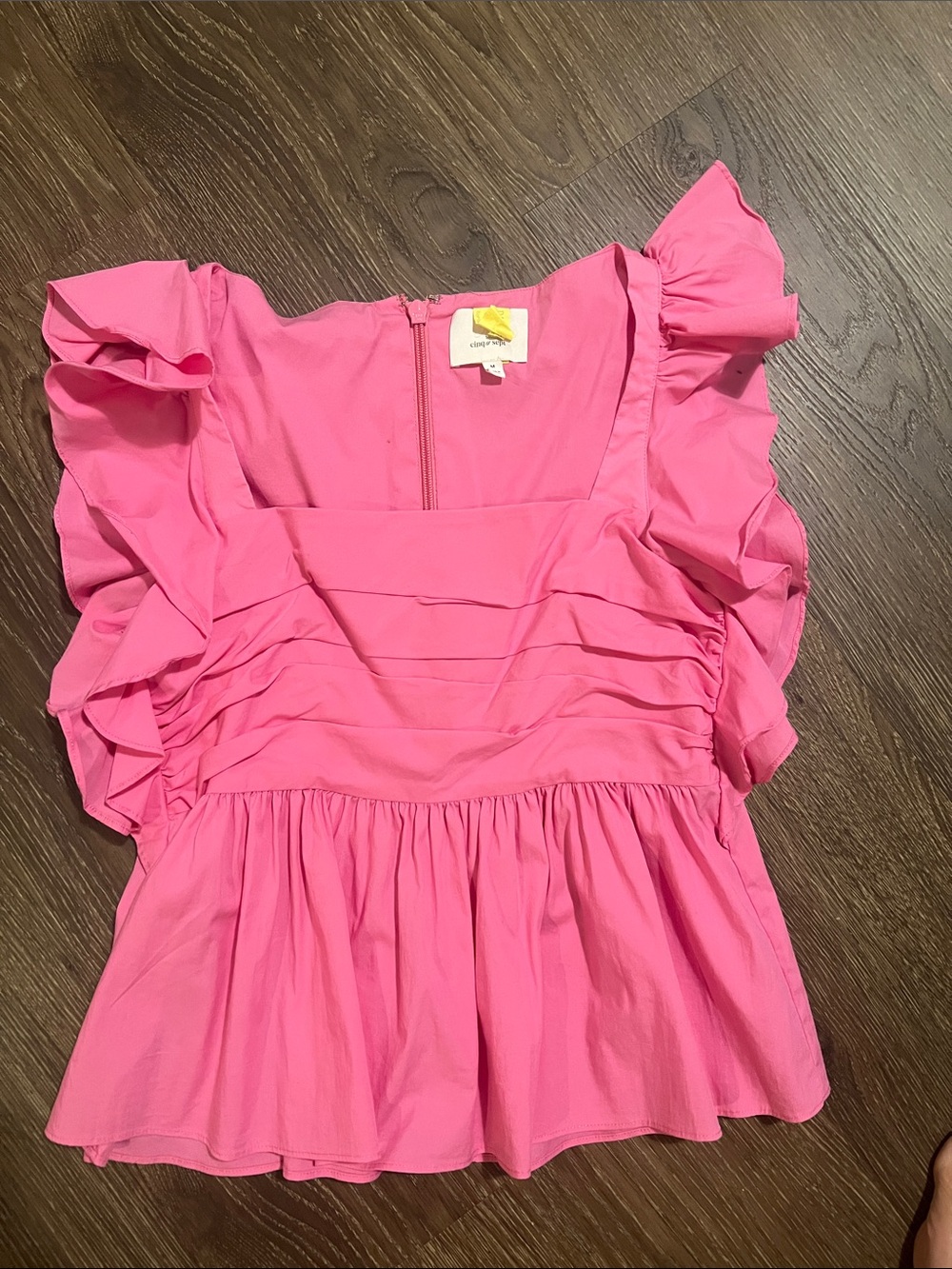 cinq a sept Bright Pink Ruffle-Sleeve Peplum Dress